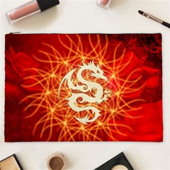 Wonderful Golden Dragon On Red Vintage Background Cosmetic Bag (xxl)  by FantasyWorld7