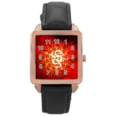 Wonderful Golden Dragon On Red Vintage Background Rose Gold Leather Watch  by FantasyWorld7