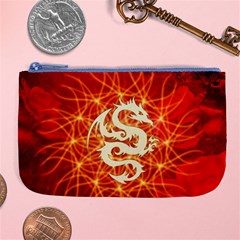 Wonderful Golden Dragon On Red Vintage Background Large Coin Purse by FantasyWorld7