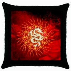 Wonderful Golden Dragon On Red Vintage Background Throw Pillow Case (black) by FantasyWorld7