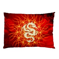 Wonderful Golden Dragon On Red Vintage Background Pillow Case by FantasyWorld7