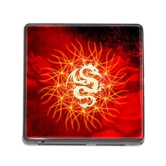 Wonderful Golden Dragon On Red Vintage Background Memory Card Reader (square) by FantasyWorld7