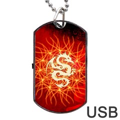 Wonderful Golden Dragon On Red Vintage Background Dog Tag Usb Flash (two Sides) by FantasyWorld7