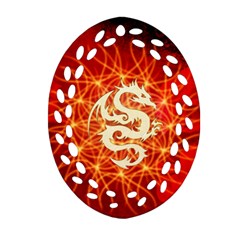 Wonderful Golden Dragon On Red Vintage Background Oval Filigree Ornament (two Sides) by FantasyWorld7