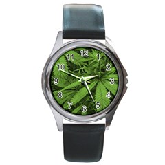 Marijuana Plants Pattern Round Metal Watch by dflcprints