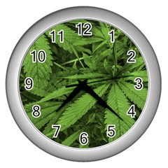 Marijuana Plants Pattern Wall Clocks (silver)  by dflcprints