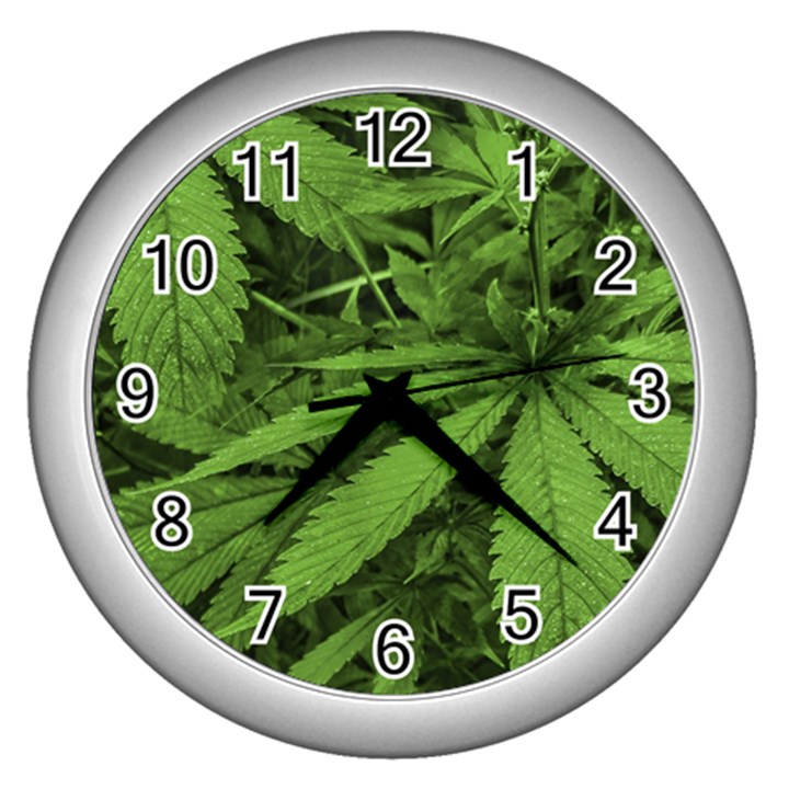 Marijuana Plants Pattern Wall Clocks (Silver) 