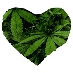 Marijuana Plants Pattern Large 19  Premium Flano Heart Shape Cushions by dflcprints