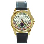 Art nouveau peacock Round Gold Metal Watch Front