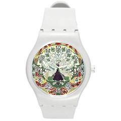 Art Nouveau Peacock Round Plastic Sport Watch (m) by NouveauDesign