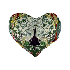 Art Nouveau Peacock Standard 16  Premium Flano Heart Shape Cushions by NouveauDesign