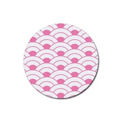 Art Deco Shell Pink White Rubber Round Coaster (4 Pack)  by NouveauDesign