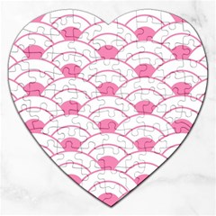 Art Deco Shell Pink White Jigsaw Puzzle (heart) by NouveauDesign