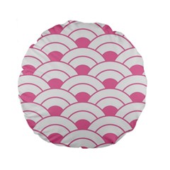 Art Deco Shell Pink White Standard 15  Premium Round Cushions by NouveauDesign