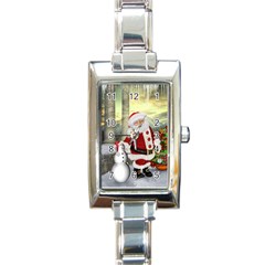 Sanata Claus With Snowman And Christmas Tree Rectangle Italian Charm Watch by FantasyWorld7