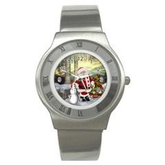 Sanata Claus With Snowman And Christmas Tree Stainless Steel Watch