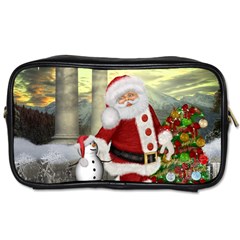 Sanata Claus With Snowman And Christmas Tree Toiletries Bags by FantasyWorld7