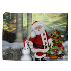 Sanata Claus With Snowman And Christmas Tree Cosmetic Bag (xxl)  by FantasyWorld7