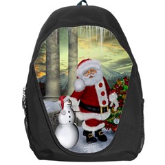 Sanata Claus With Snowman And Christmas Tree Backpack Bag by FantasyWorld7