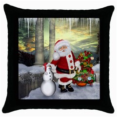 Sanata Claus With Snowman And Christmas Tree Throw Pillow Case (black) by FantasyWorld7