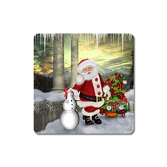 Sanata Claus With Snowman And Christmas Tree Square Magnet by FantasyWorld7