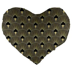 Art Deco Fan Pattern Large 19  Premium Flano Heart Shape Cushions by NouveauDesign