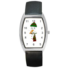 Cute Snowman Barrel Style Metal Watch by Valentinaart