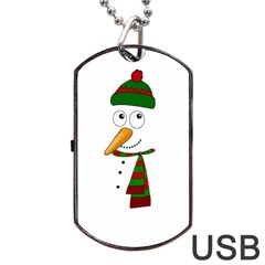 Cute Snowman Dog Tag Usb Flash (two Sides) by Valentinaart