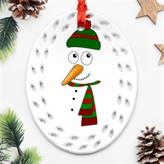 Cute Snowman Oval Filigree Ornament (two Sides) by Valentinaart