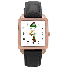 Cute Snowman Rose Gold Leather Watch  by Valentinaart