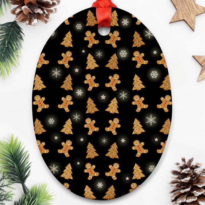 Ginger cookies Christmas pattern Oval Ornament (Two Sides)