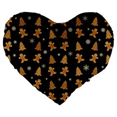 Ginger cookies Christmas pattern Large 19  Premium Flano Heart Shape Cushions