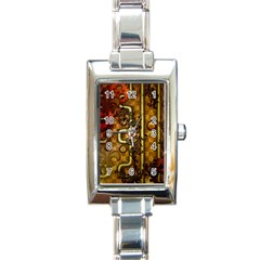 Noble Steampunk Design, Clocks And Gears With Floral Elements Rectangle Italian Charm Watch by FantasyWorld7