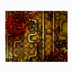 Noble Steampunk Design, Clocks And Gears With Floral Elements Small Glasses Cloth (2-side) by FantasyWorld7