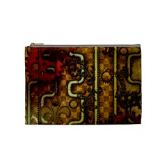 Noble Steampunk Design, Clocks And Gears With Floral Elements Cosmetic Bag (medium)  by FantasyWorld7