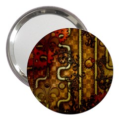 Noble Steampunk Design, Clocks And Gears With Floral Elements 3  Handbag Mirrors by FantasyWorld7