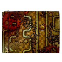 Noble Steampunk Design, Clocks And Gears With Floral Elements Cosmetic Bag (xxl)  by FantasyWorld7