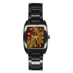 Noble Steampunk Design, Clocks And Gears With Floral Elements Stainless Steel Barrel Watch by FantasyWorld7