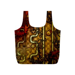 Noble Steampunk Design, Clocks And Gears With Floral Elements Full Print Recycle Bags (s)  by FantasyWorld7