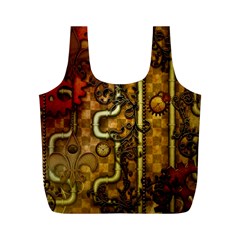 Noble Steampunk Design, Clocks And Gears With Floral Elements Full Print Recycle Bags (m)  by FantasyWorld7