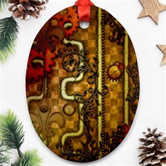 Noble Steampunk Design, Clocks And Gears With Floral Elements Ornament (oval)