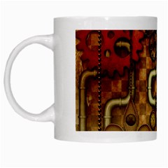 Noble Steampunk Design, Clocks And Gears With Floral Elements White Mugs by FantasyWorld7