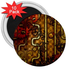 Noble Steampunk Design, Clocks And Gears With Floral Elements 3  Magnets (10 Pack)  by FantasyWorld7