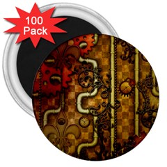 Noble Steampunk Design, Clocks And Gears With Floral Elements 3  Magnets (100 Pack) by FantasyWorld7