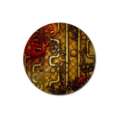 Noble Steampunk Design, Clocks And Gears With Floral Elements Magnet 3  (round) by FantasyWorld7