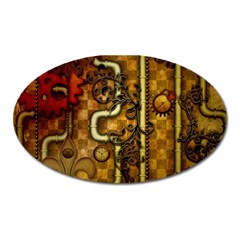 Noble Steampunk Design, Clocks And Gears With Floral Elements Oval Magnet by FantasyWorld7