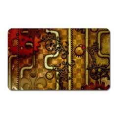 Noble Steampunk Design, Clocks And Gears With Floral Elements Magnet (rectangular) by FantasyWorld7