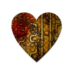 Noble Steampunk Design, Clocks And Gears With Floral Elements Heart Magnet by FantasyWorld7