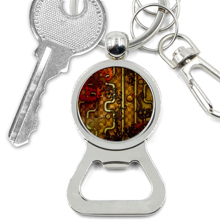 Noble Steampunk Design, Clocks And Gears With Floral Elements Bottle Opener Key Chains