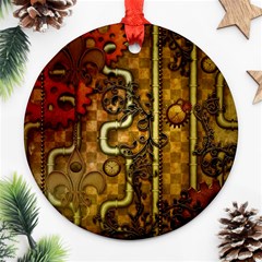 Noble Steampunk Design, Clocks And Gears With Floral Elements Round Ornament (two Sides)